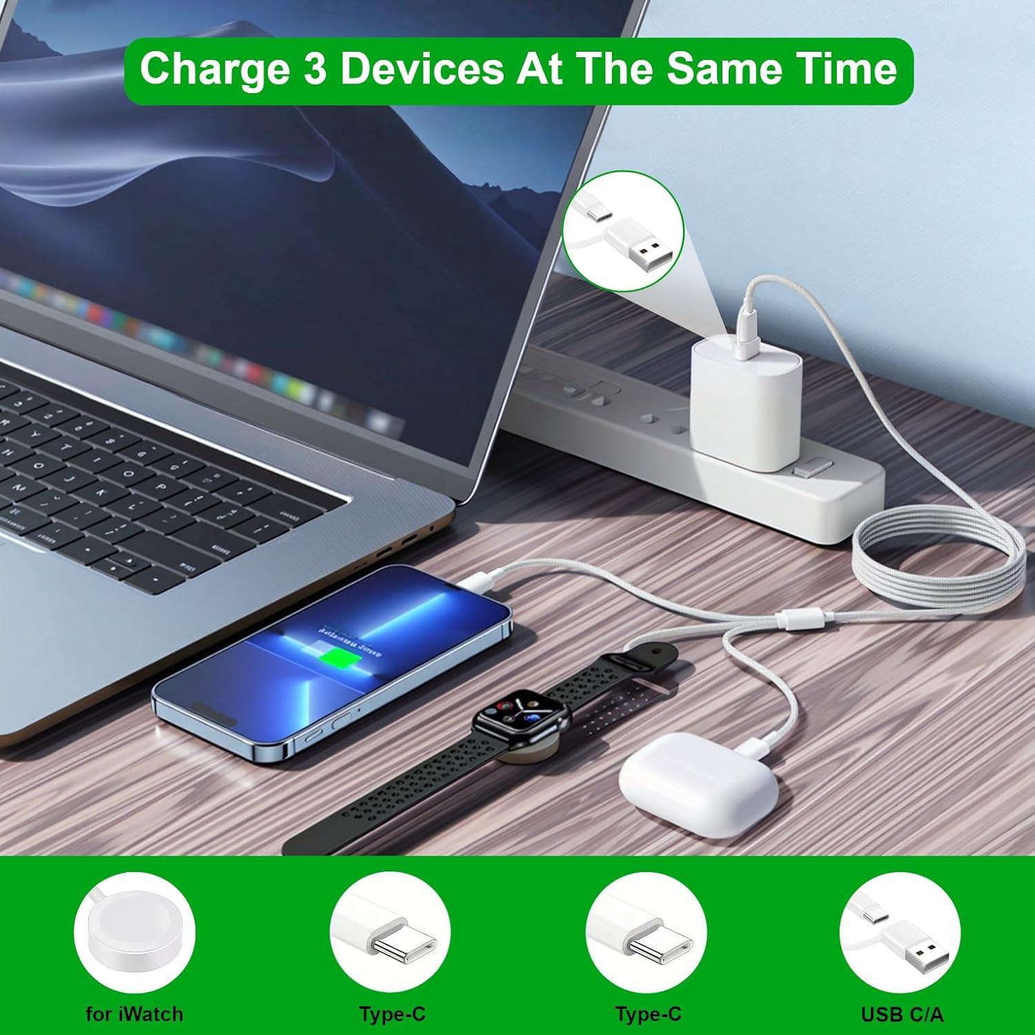 Cable USB C 3 en 1 para Apple Watch y iPhone 1.2M