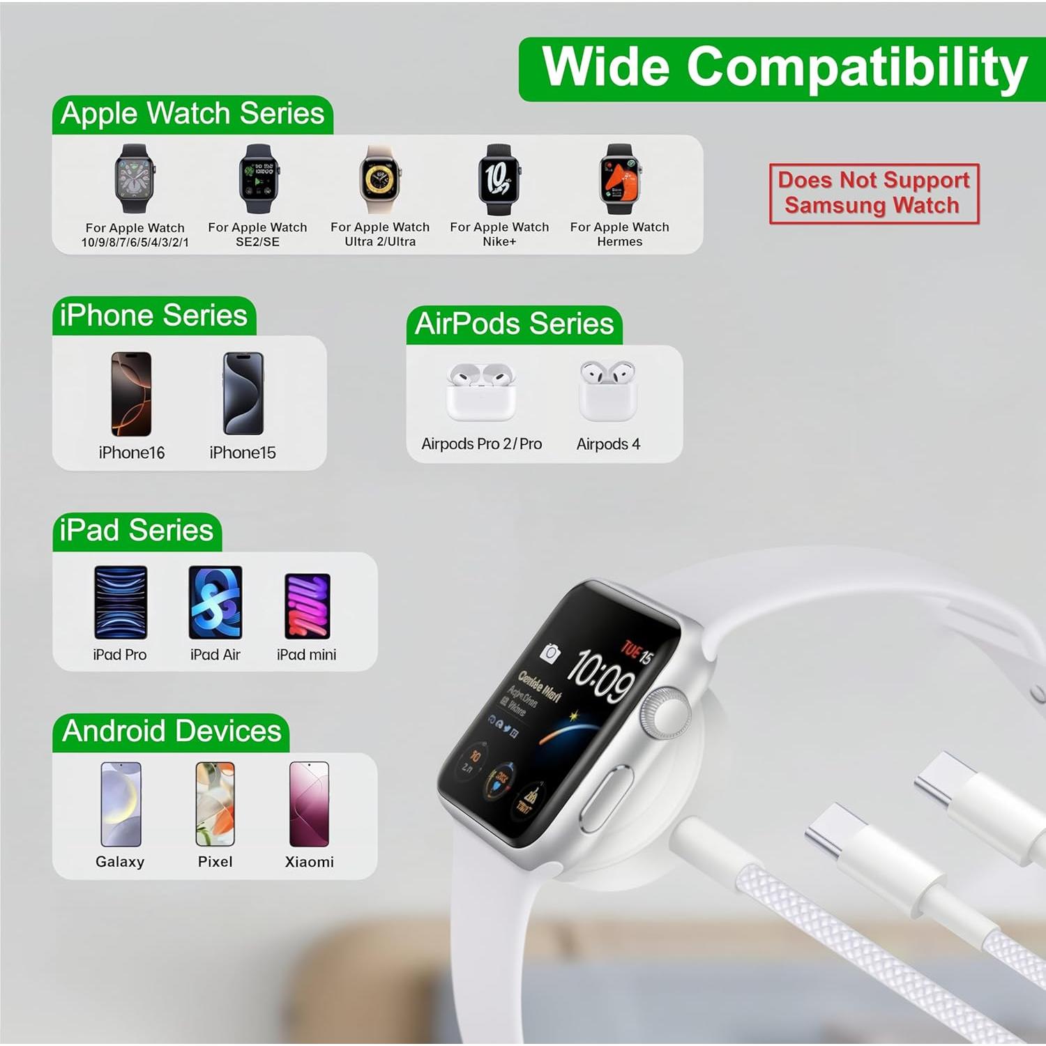 Cable USB C 3 en 1 para Apple Watch y iPhone 1.2M