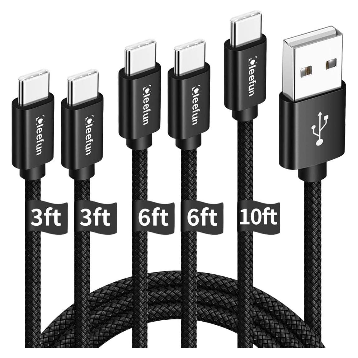 Cable USB C CLEEFUN 5 Pack Trenzado 0.91-3.05m Carga Rápida