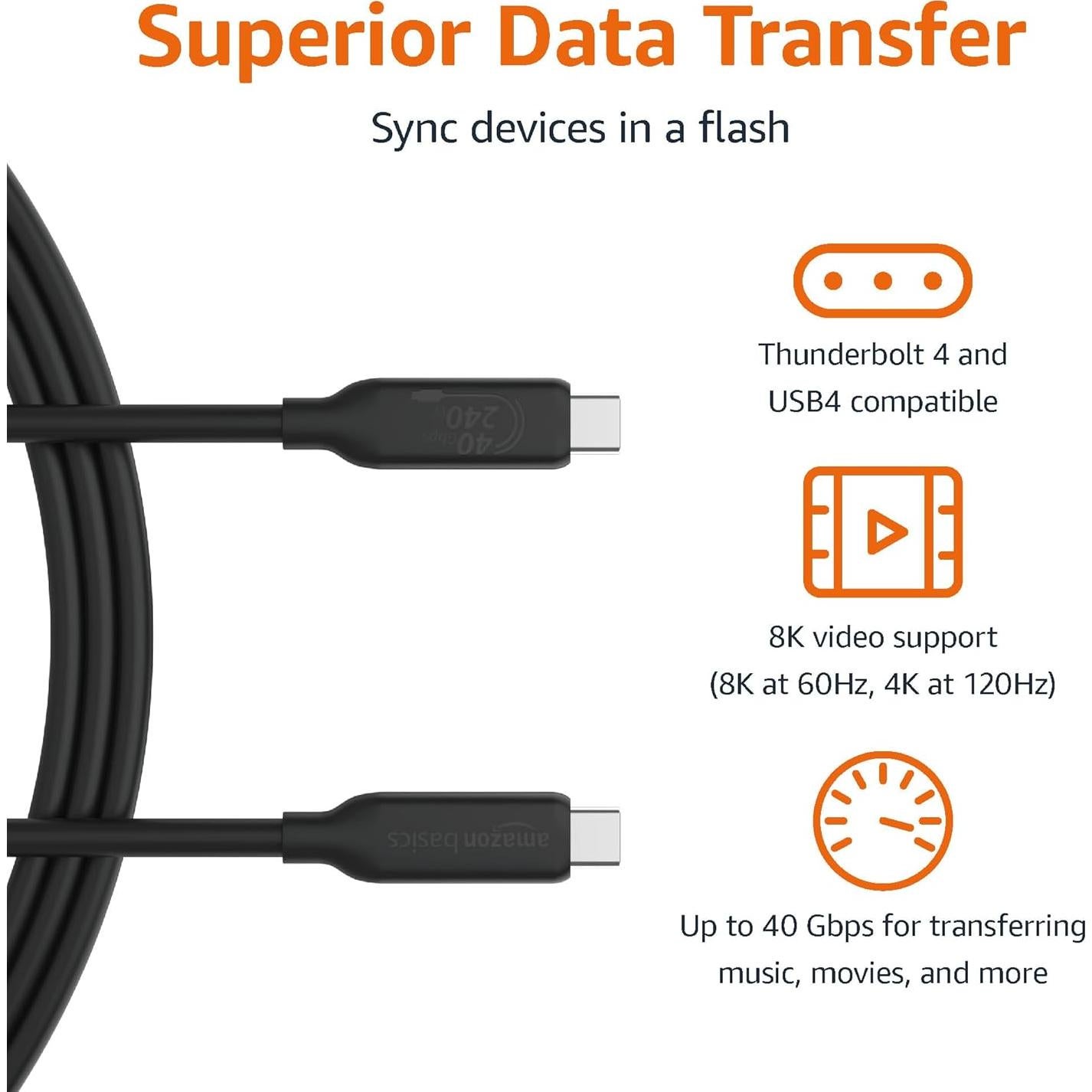 Cable USB-C a USB-C 4 Amazon Basics 1m 240W 40Gbps 8K