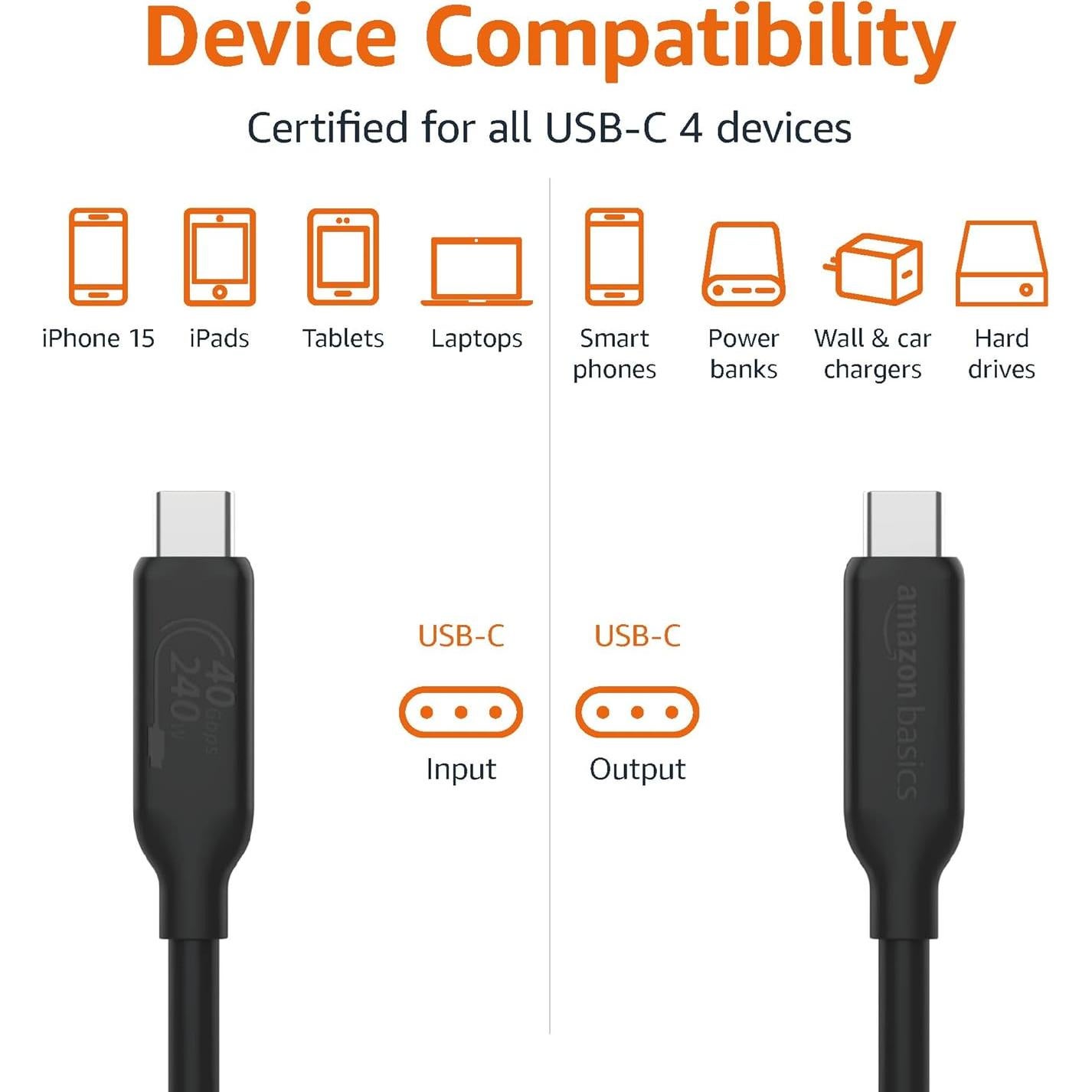 Cable USB-C a USB-C 4 Amazon Basics 1m 240W 40Gbps 8K