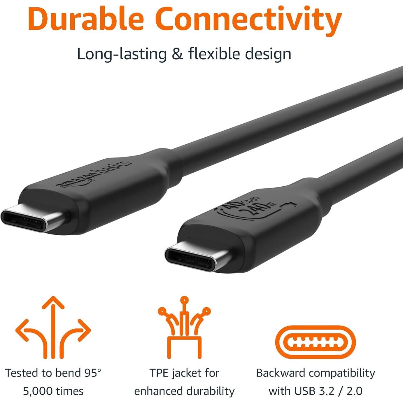 Cable USB-C a USB-C 4 Amazon Basics 1m 240W 40Gbps 8K