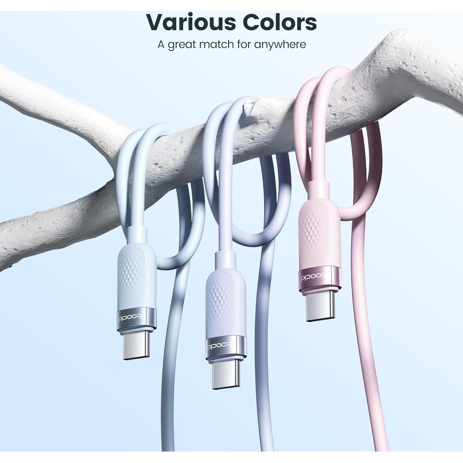 Cable USB C a USB C 3 Pack 2m 60W Carga Rápida Toocki