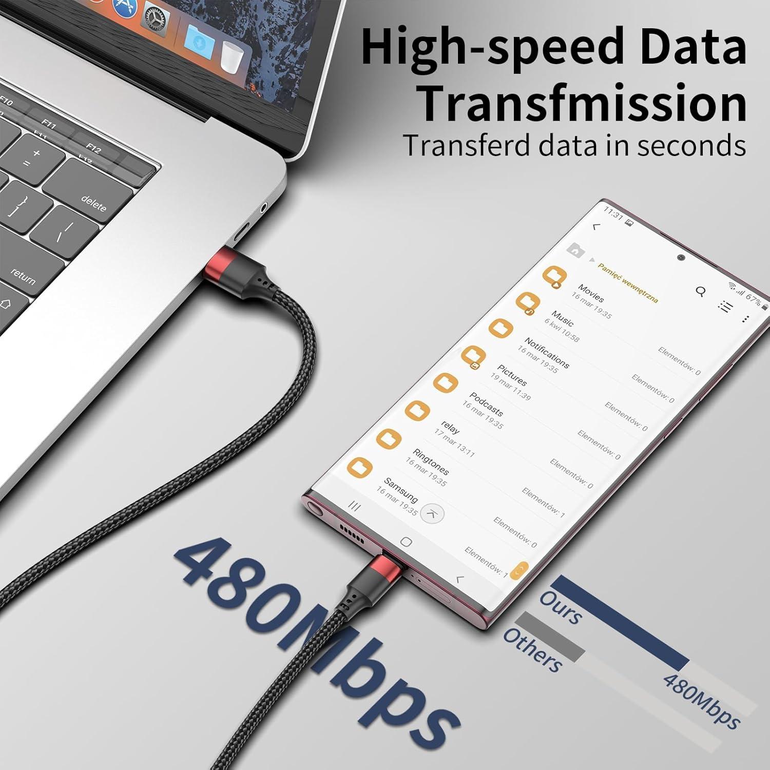 Cable USB C 50 cm Bkduice - Carga Rápida 3A, Paquete de 3