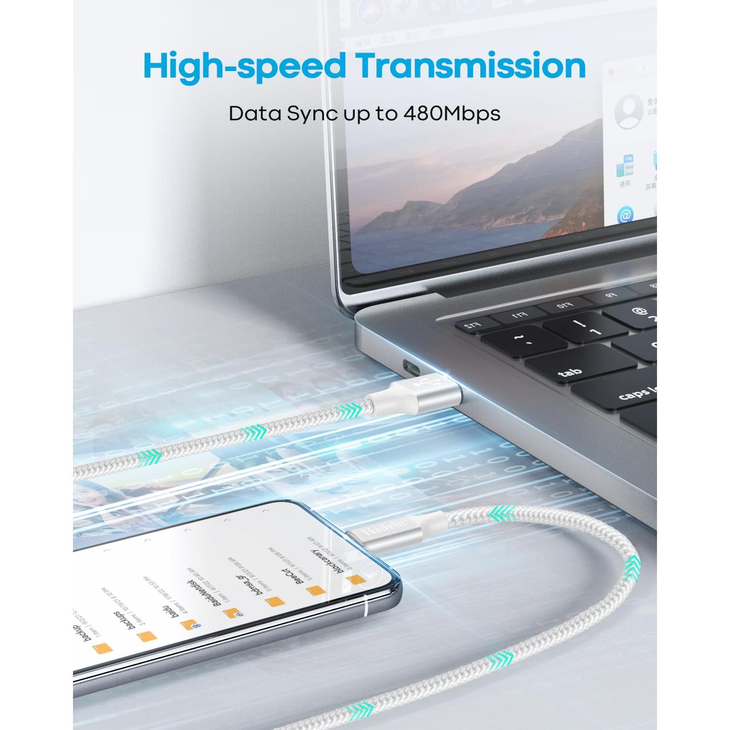 Cable USB A a USB C Huukein 3m Blanco Carga Rápida 3A