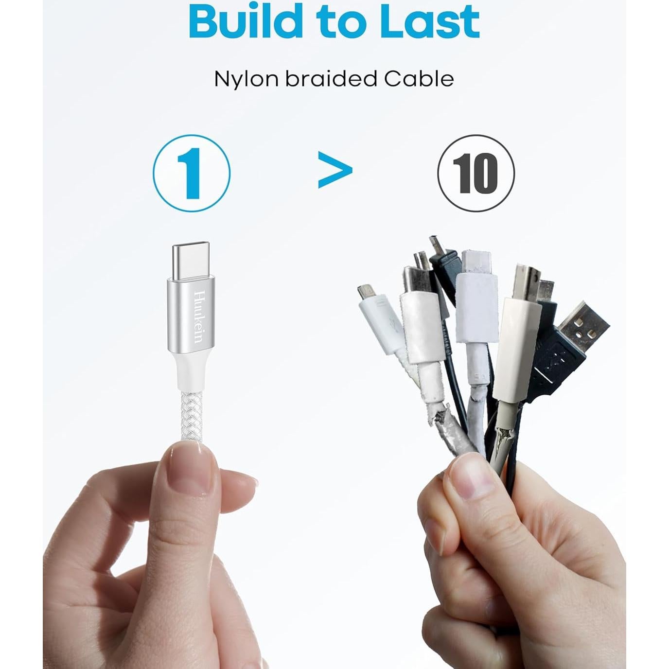 Cable USB A a USB C Huukein 3m Blanco Carga Rápida 3A