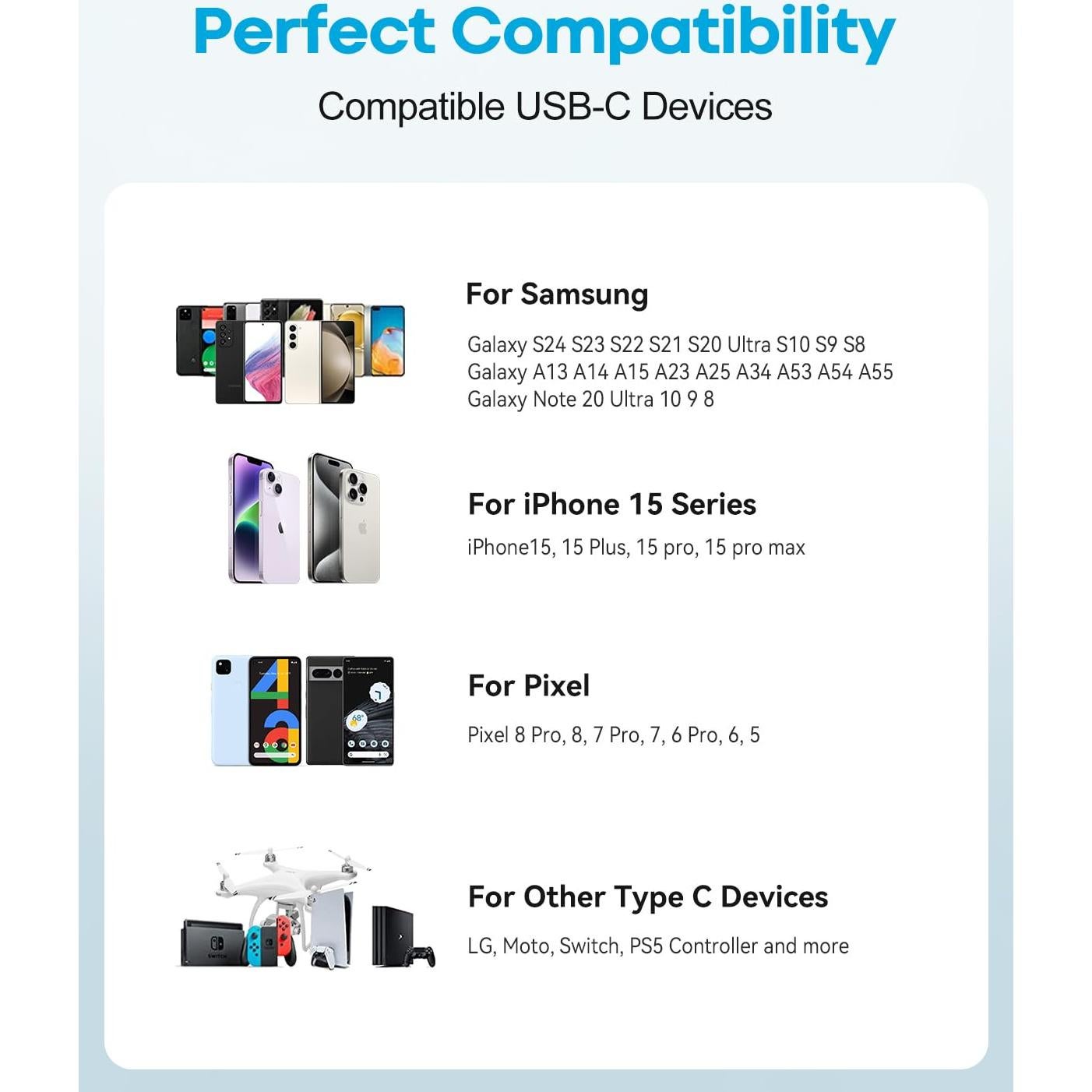 Cable USB A a USB C Huukein 3m Blanco Carga Rápida 3A