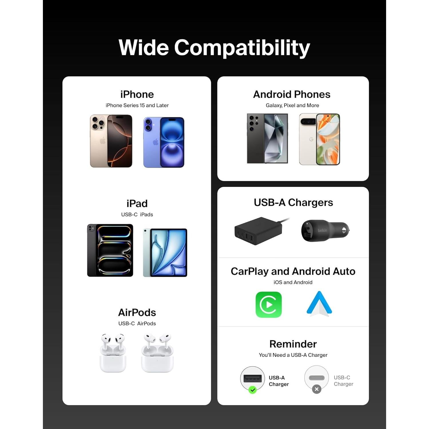 Cable USB A a USB C Belkin 2M 15W Carga Rápida Negro