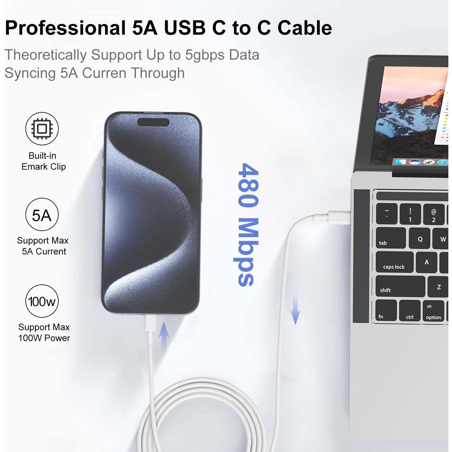 Cable USB C 240W Hzevn 1.8m + 3m Carga Rápida MFi