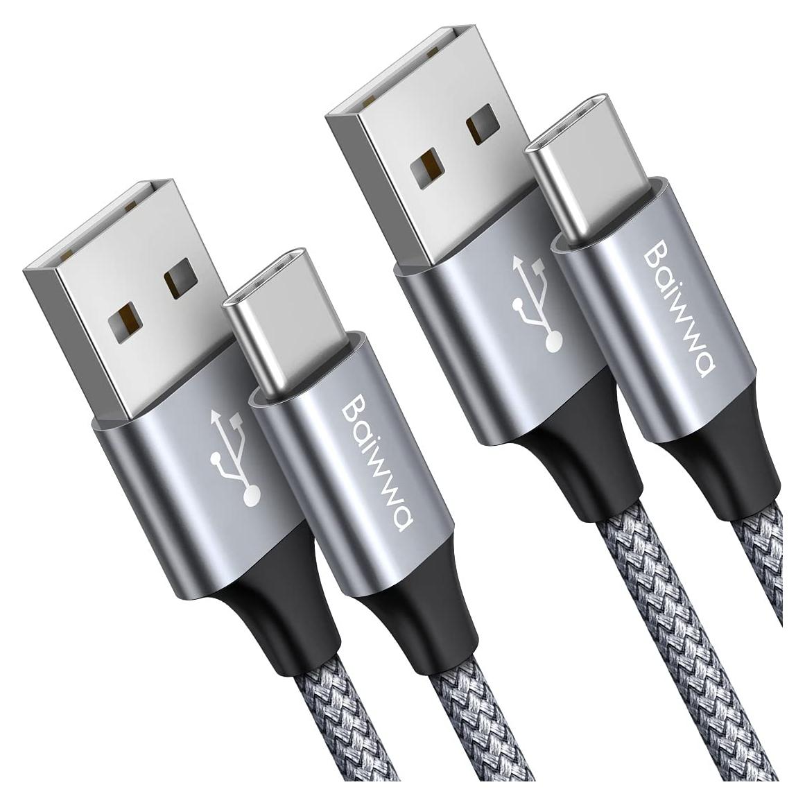 Cable USB A a C Baiwwa 3A Carga Rápida 1.52m 2-Pack