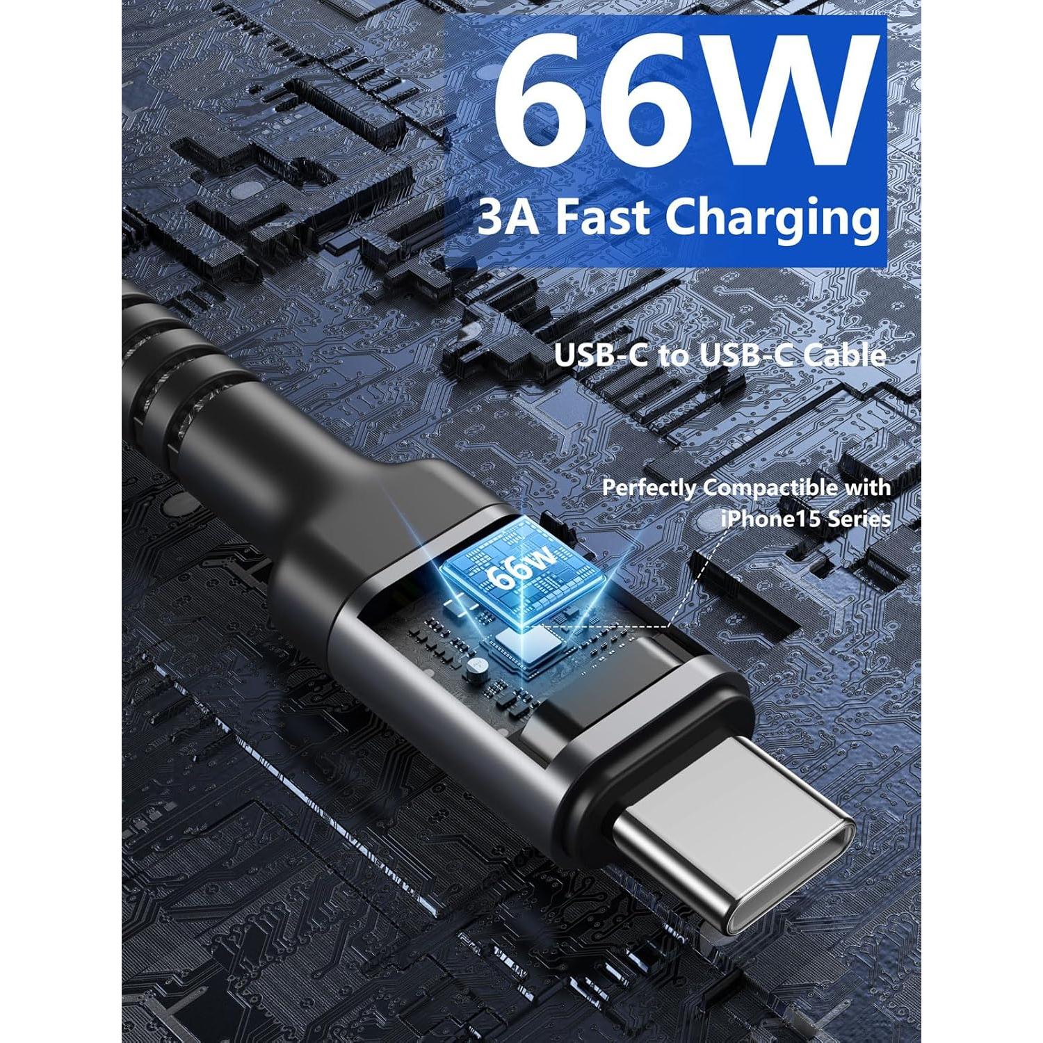 Cable USB C a USB C 10FT PRAKIE Carga Rápida 66W 2Pack