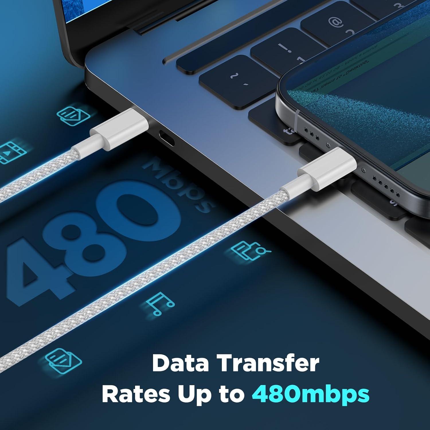 Cable USB C a USB C 6FT + 10FT UCALMA Carga Rápida 60W