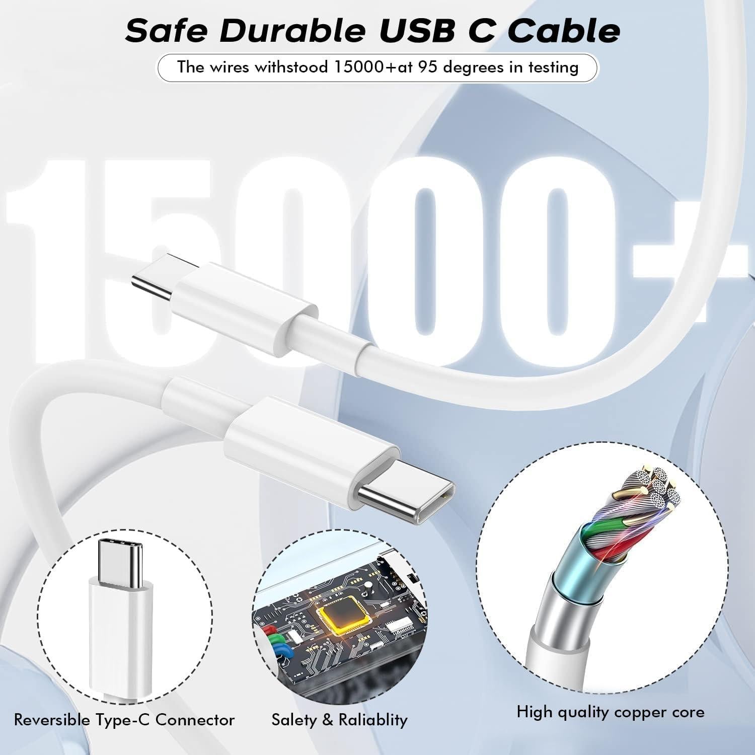 Cargador Rápido USB C 20W + 3 Cables 6FT para iPhone 16/15