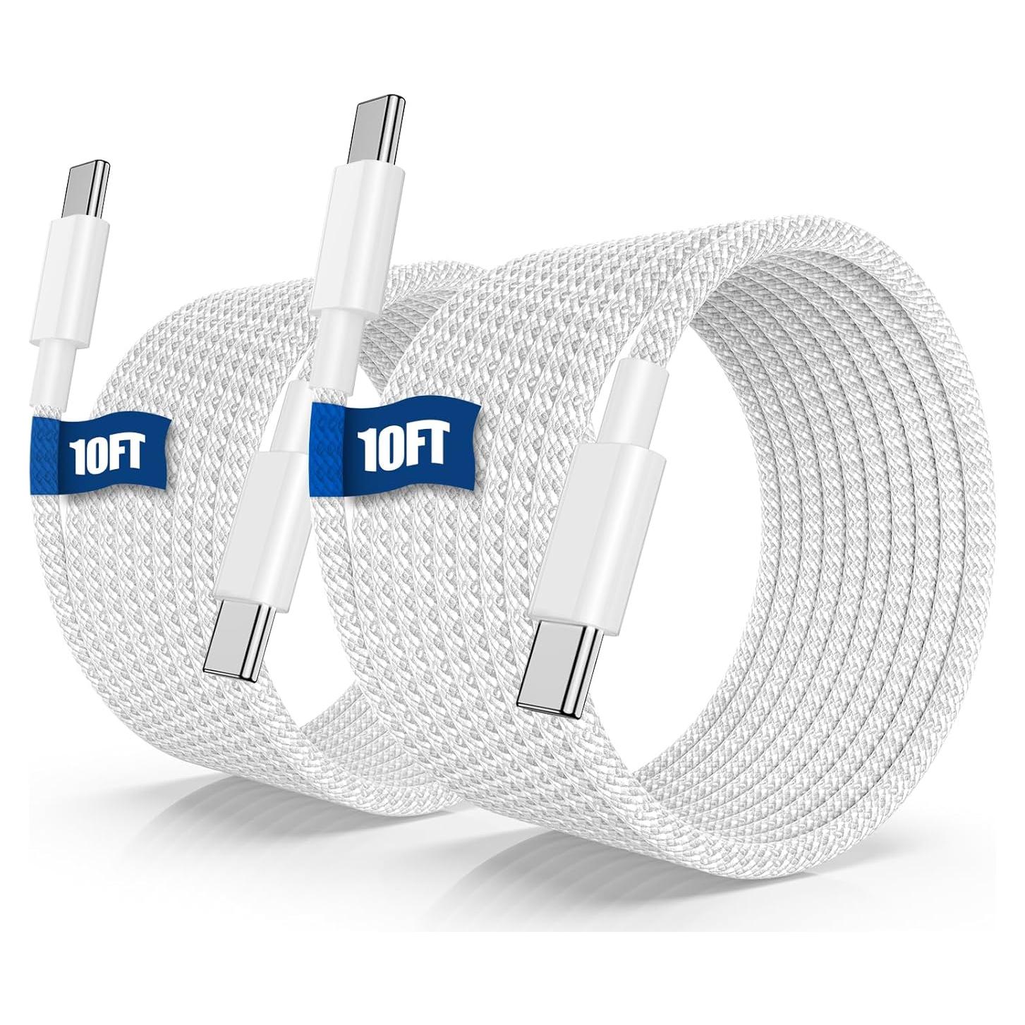 Cable USB C a C 3m QGRHO 60W Carga Rápida Blanco