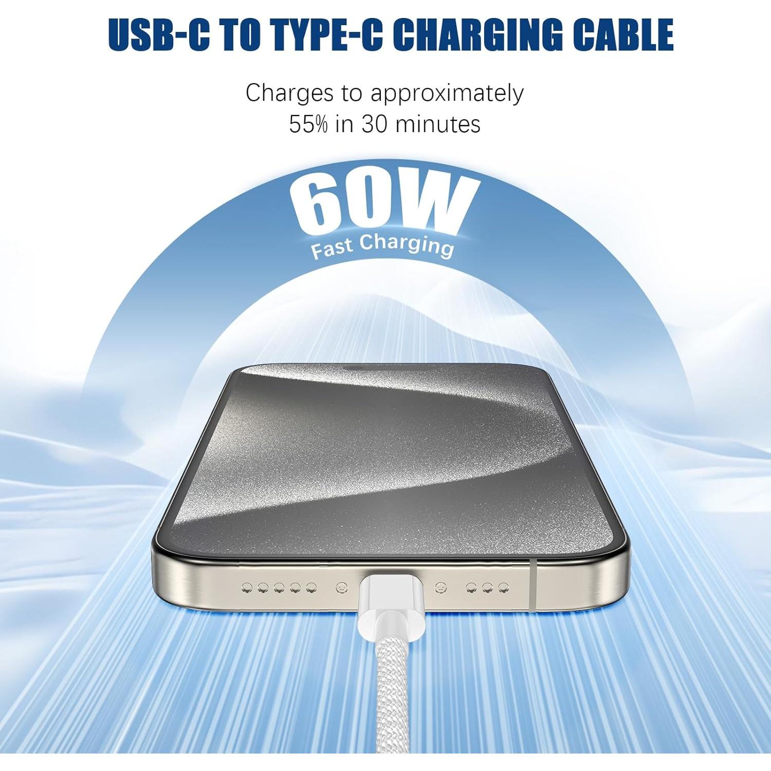 Cable USB C a C 3m QGRHO 60W Carga Rápida Blanco