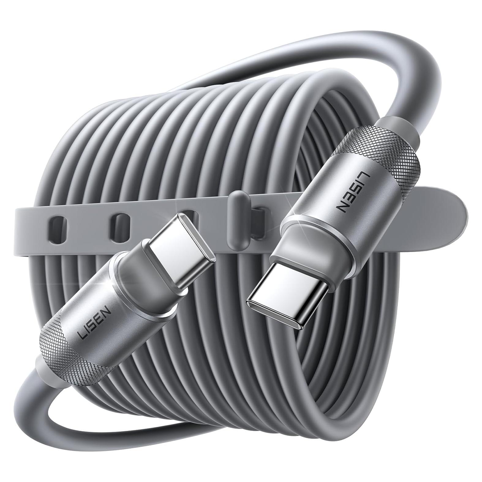 Cable USB C 3M LISEN 100W Carga Rápida Silicona Gris