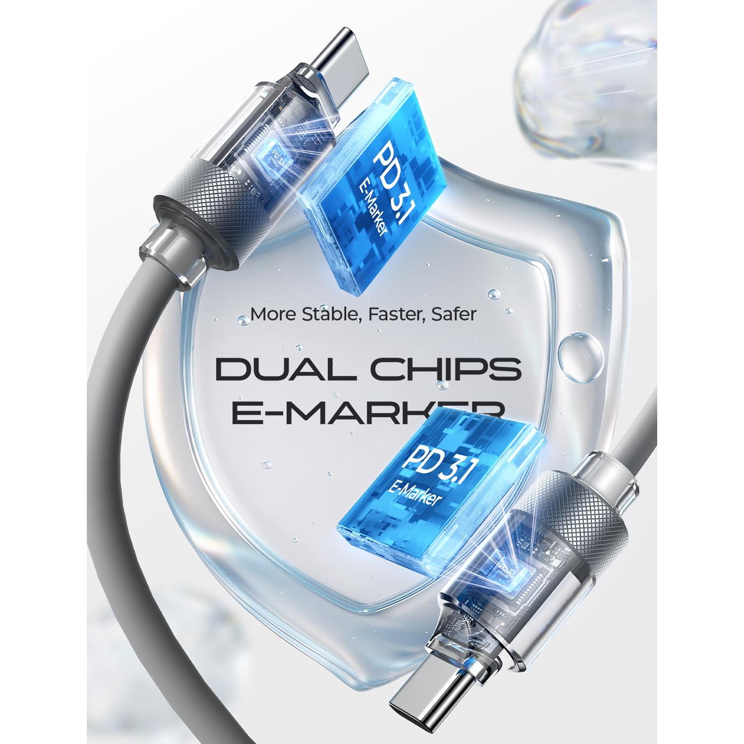 Cable USB C 3M LISEN 100W Carga Rápida Silicona Gris