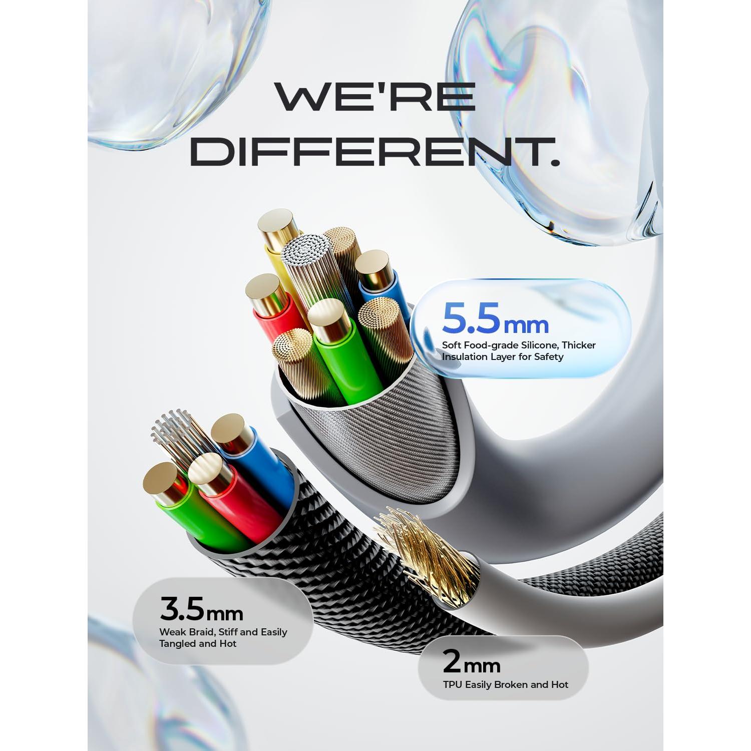 Cable USB C 3M LISEN 100W Carga Rápida Silicona Gris