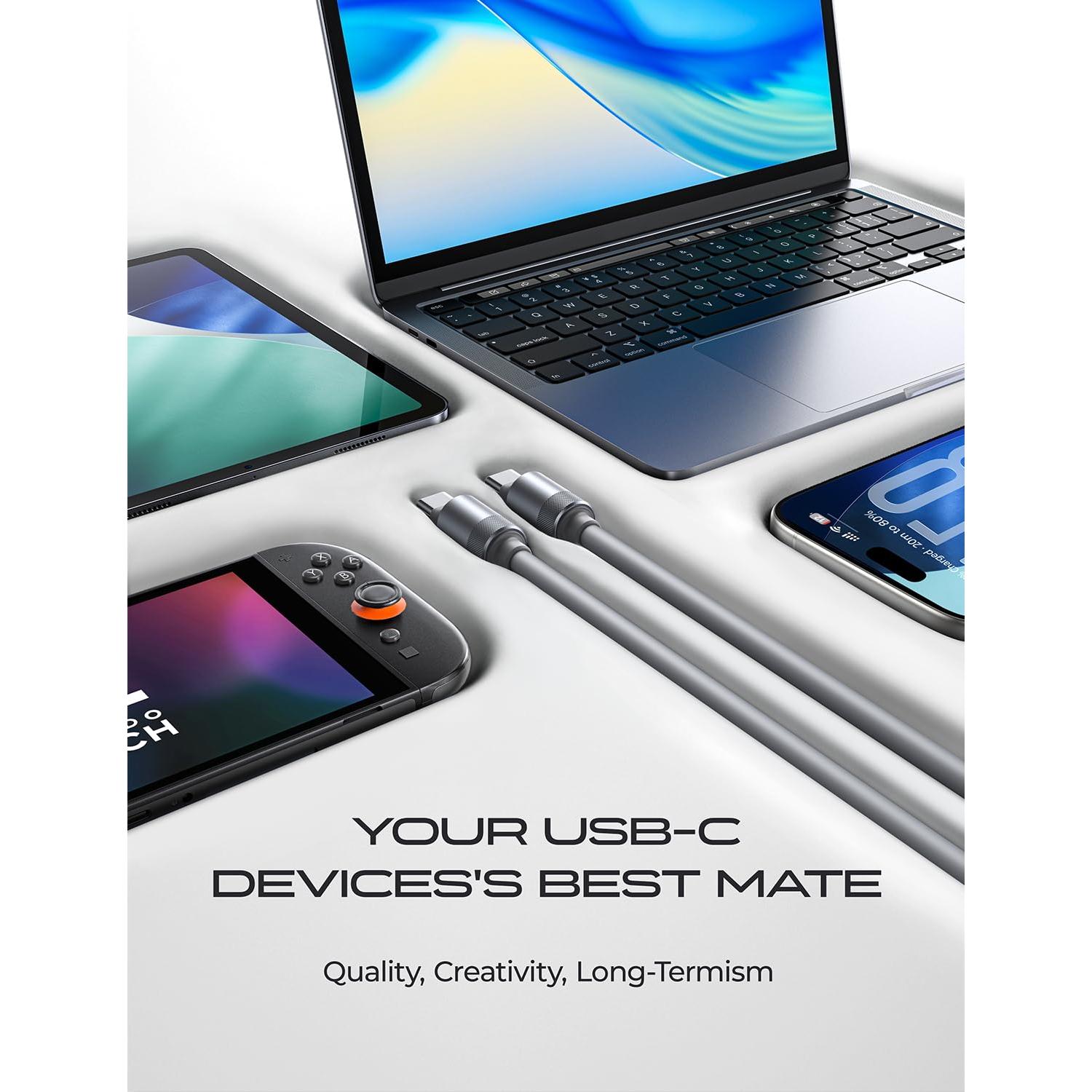 Cable USB C 3M LISEN 100W Carga Rápida Silicona Gris