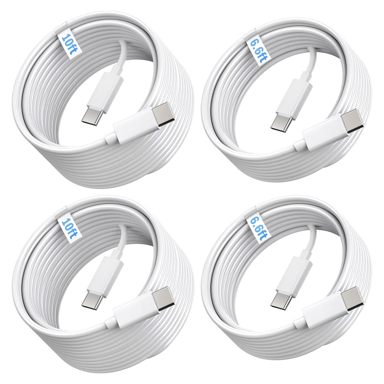 Paquete de 4 Cables USB C a C 60W - 1.83m y 3.05m Blanco