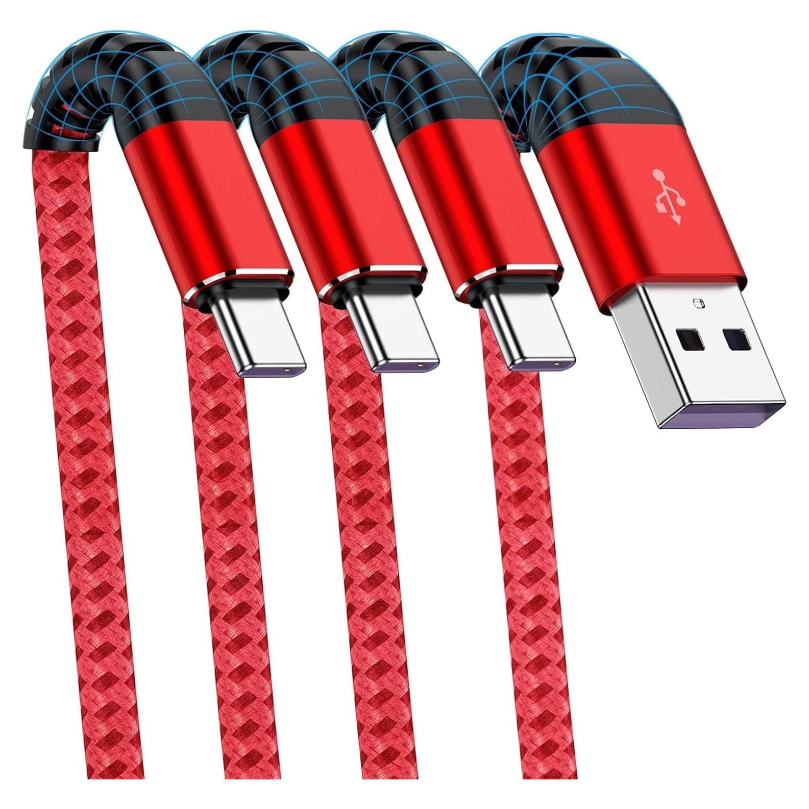 Cable USB C 1.83m Cabepow 3Pack Carga Rápida Nylon Rojo