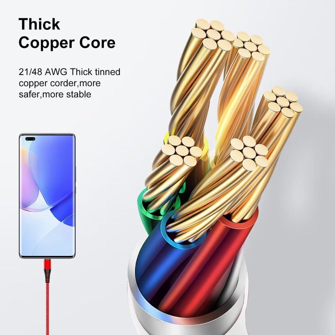 Cable USB C 1.83m Cabepow 3Pack Carga Rápida Nylon Rojo