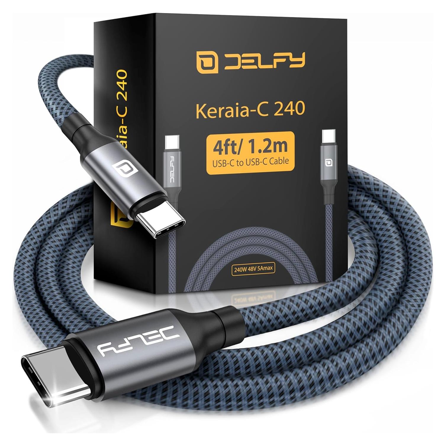 Cable USB-C trenzado Delfy 2m carga rápida 240W para iPhone 15/16