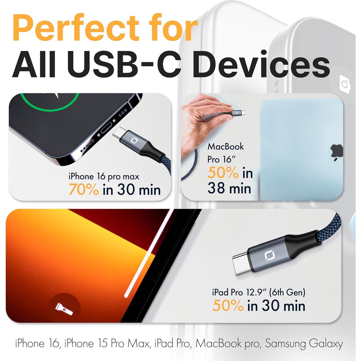 Cable USB-C trenzado Delfy 2m carga rápida 240W para iPhone 15/16