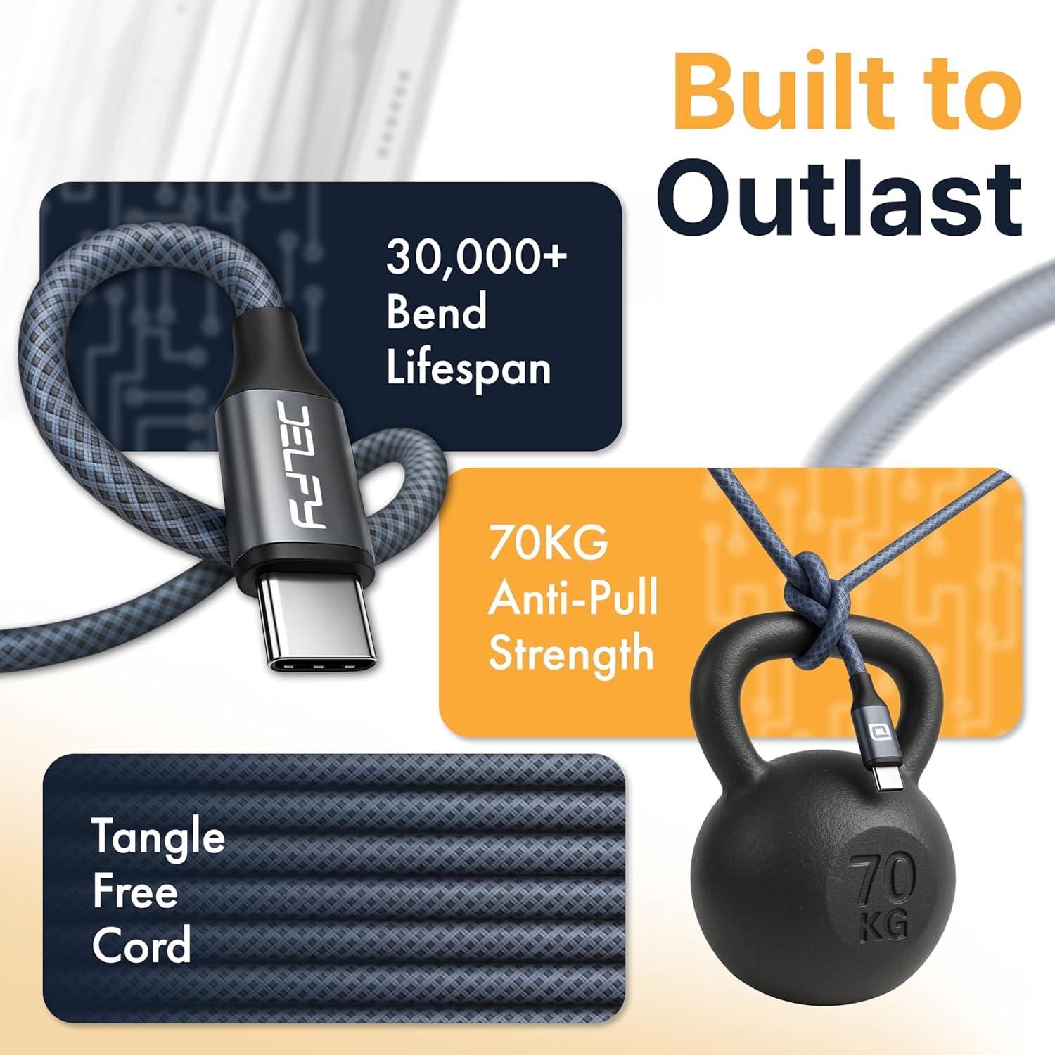 Cable USB-C trenzado Delfy 2m carga rápida 240W para iPhone 15/16