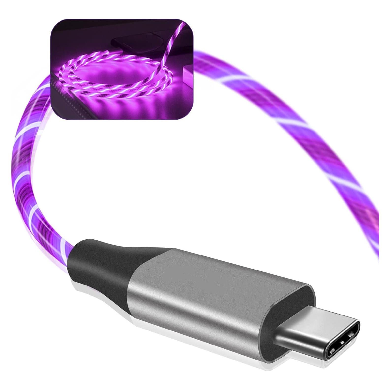 Cable USB C Tomoson 1.83m Carga Rápida 3A con Luz LED Púrpura