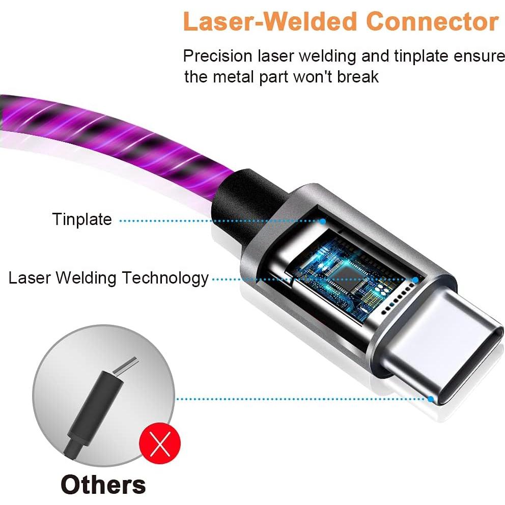 Cable USB C Tomoson 1.83m Carga Rápida 3A con Luz LED Púrpura