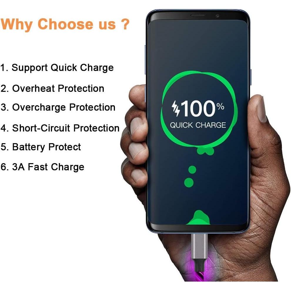 Cable USB C Tomoson 1.83m Carga Rápida 3A con Luz LED Púrpura