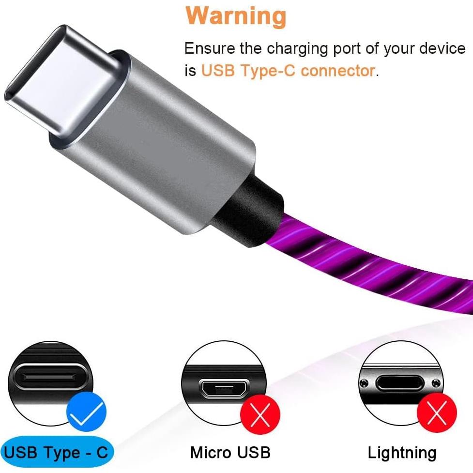 Cable USB C Tomoson 1.83m Carga Rápida 3A con Luz LED Púrpura