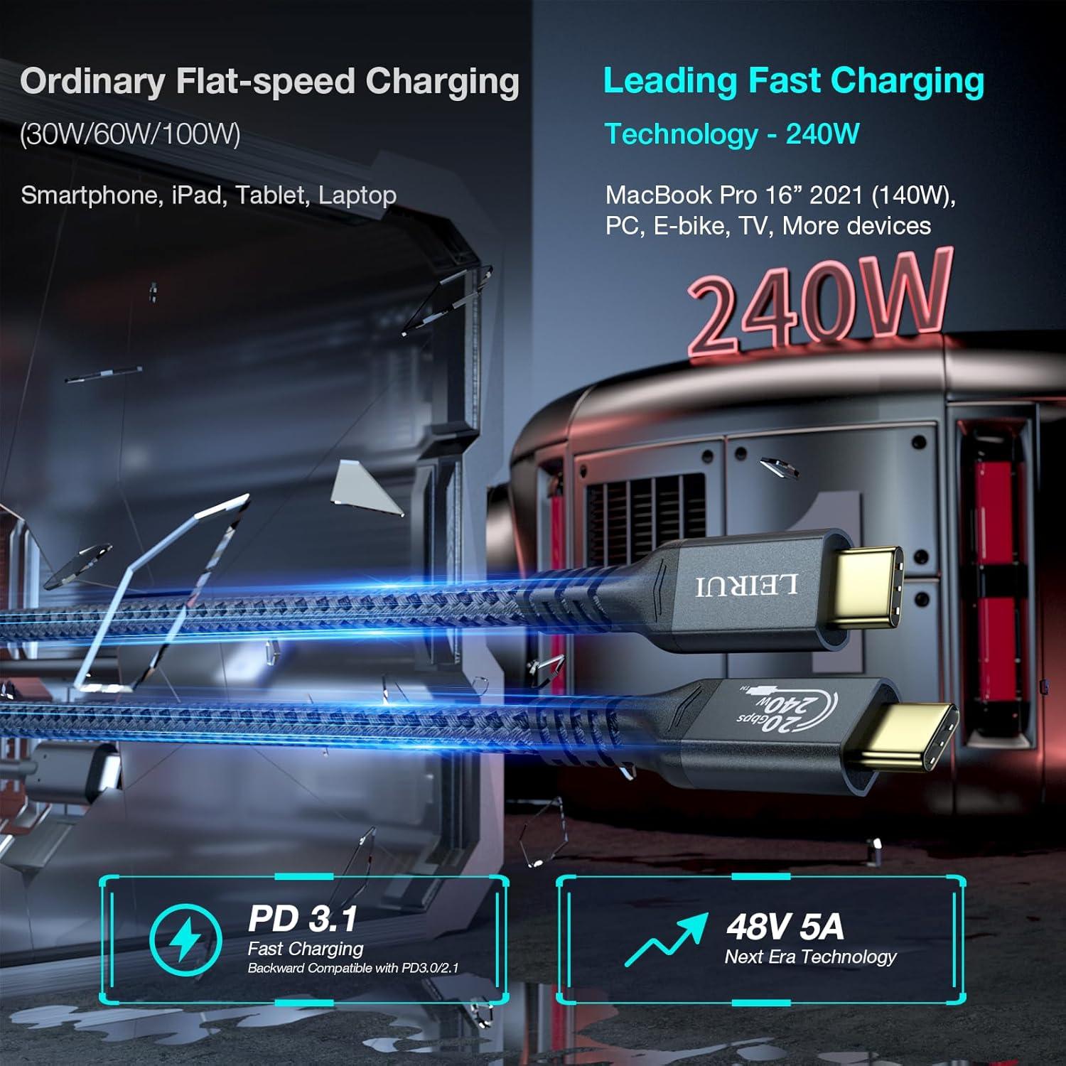 Cable USB C a USB C 240W LEIRUI 0.5m Carga Rápida 20Gbps