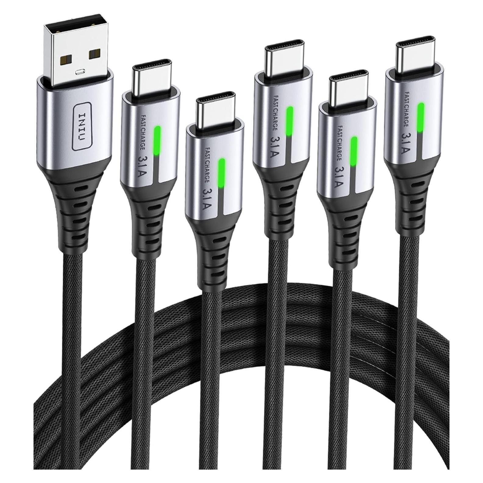 Cable USB-C INIU Carga Rápida 5 Paquetes 0.5m 1m 2m 3.1A