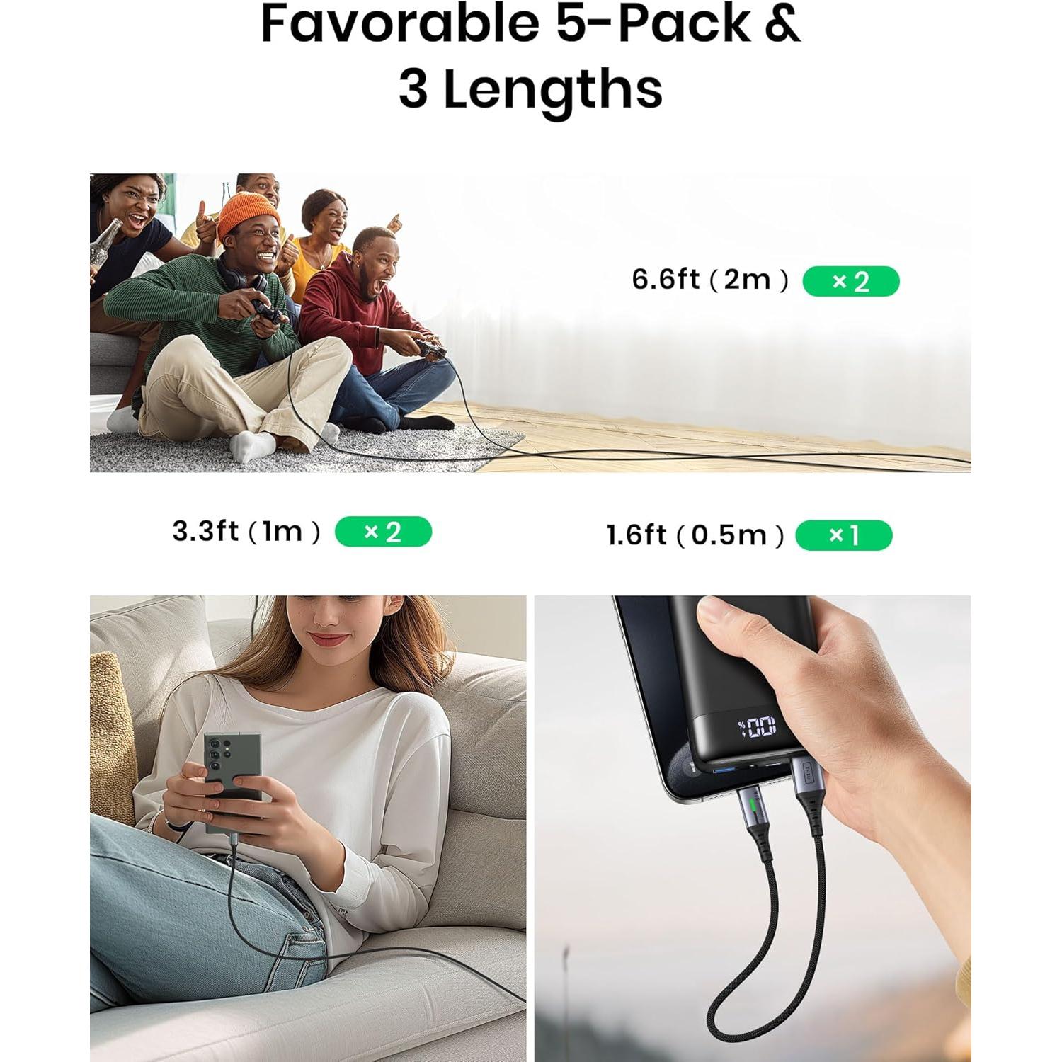 Cable USB-C INIU Carga Rápida 5 Paquetes 0.5m 1m 2m 3.1A