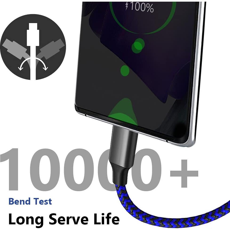 Cable de Carga Rápida USB Tipo C Puxnoin 3m 3 Pack - Negro Azul Rojo