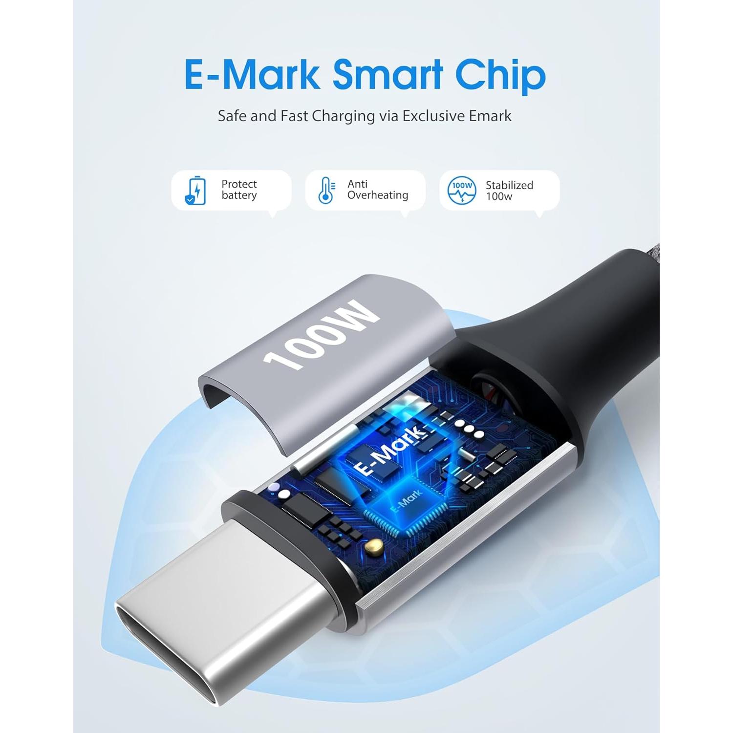 Cable USB-C a USB-C 100W TOSUPERS 1.83m Trenzado Nylon