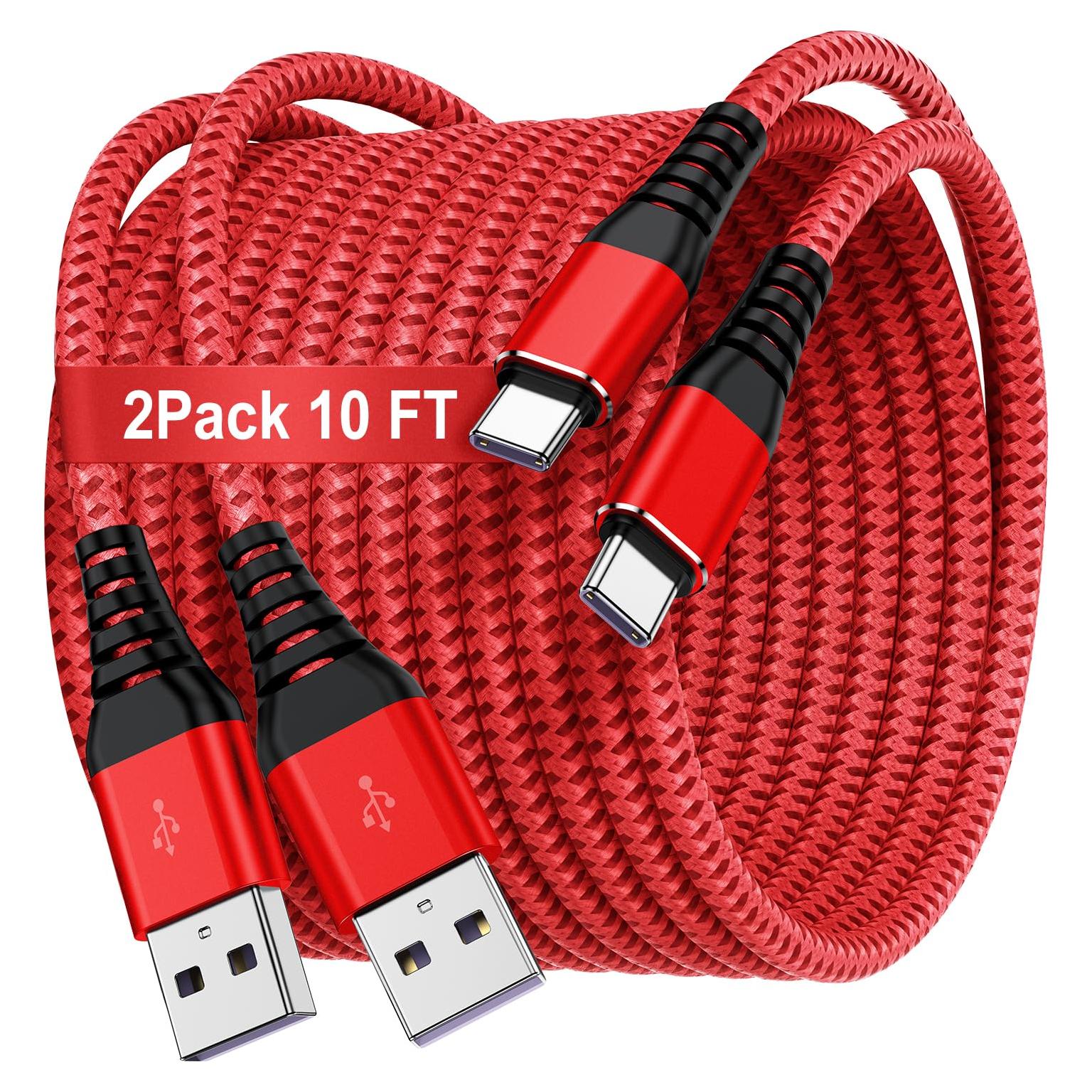 Cable USB C 10FT Rojo Susnwere Carga Rápida 3A Nylon