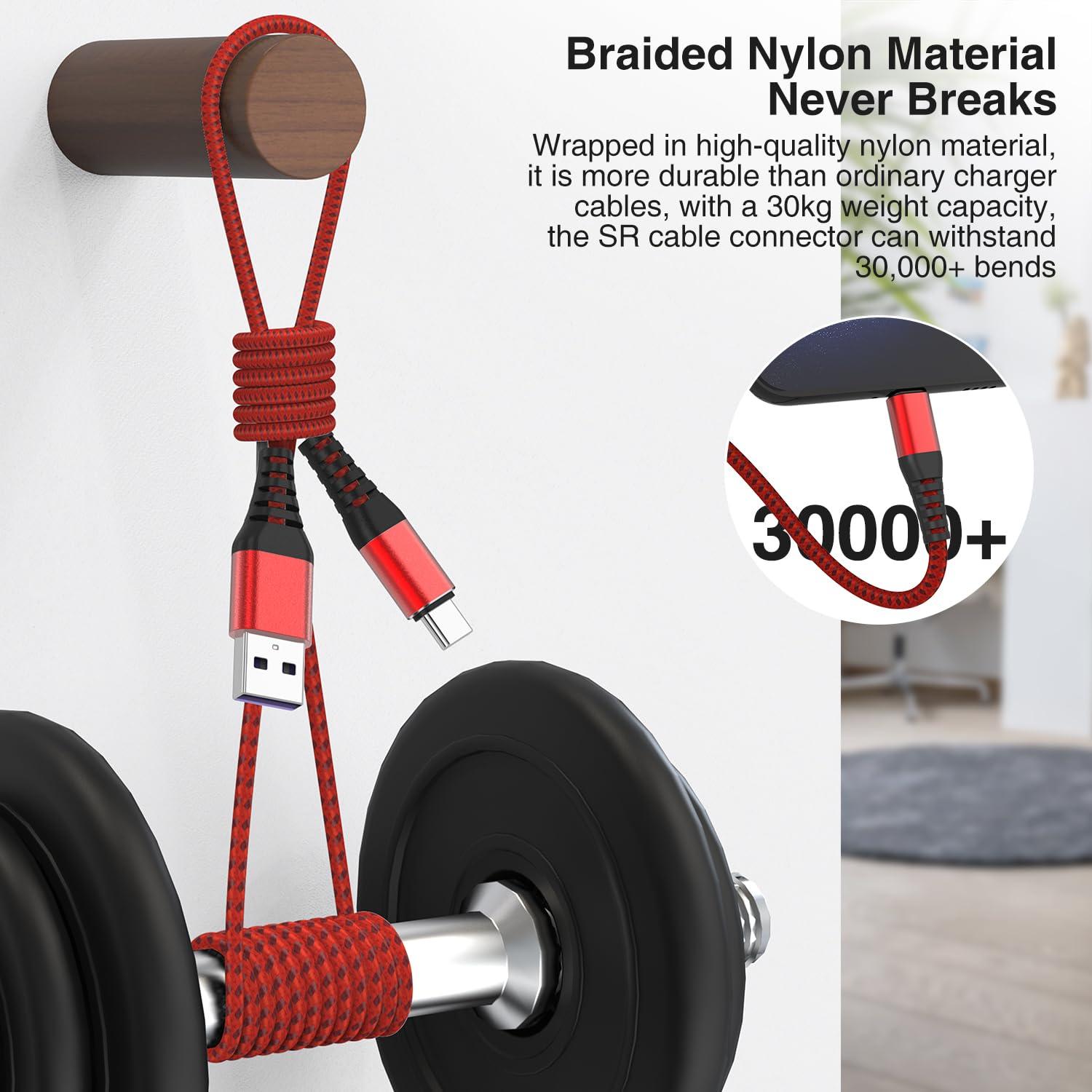 Cable USB C 10FT Rojo Susnwere Carga Rápida 3A Nylon