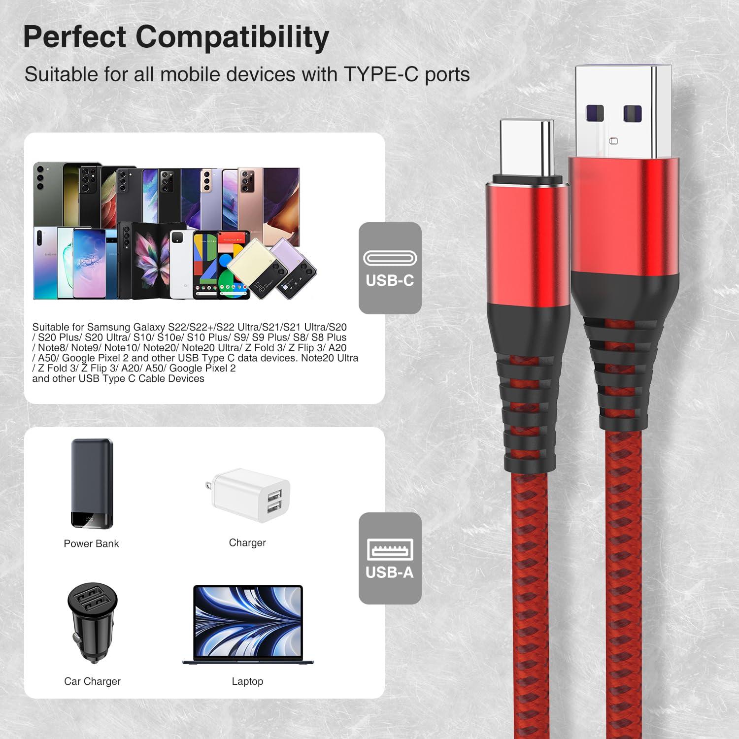 Cable USB C 10FT Rojo Susnwere Carga Rápida 3A Nylon