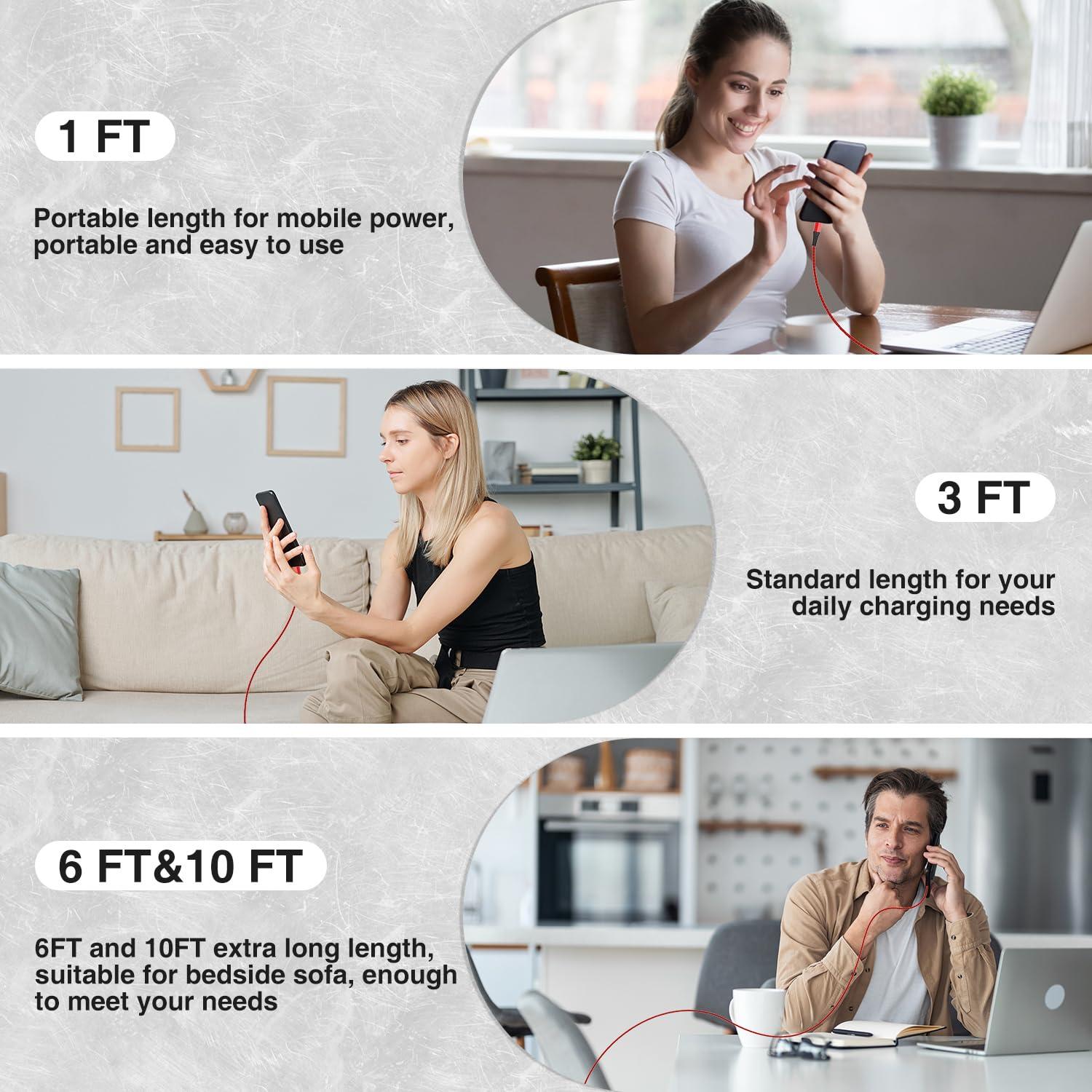 Cable USB C 10FT Rojo Susnwere Carga Rápida 3A Nylon