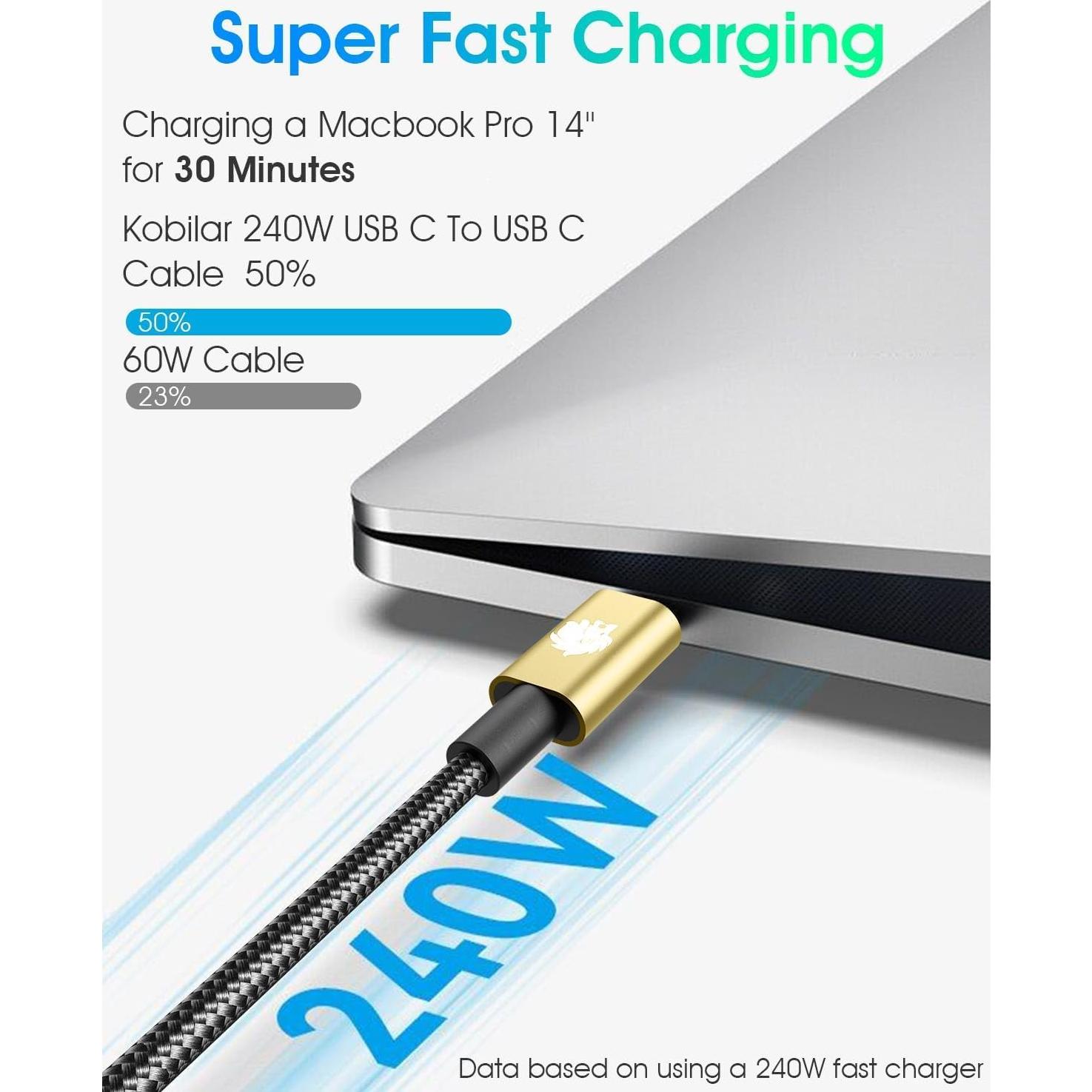 Cable USB C 240W Kobilar 2Pack 1.83m Carga Rápida