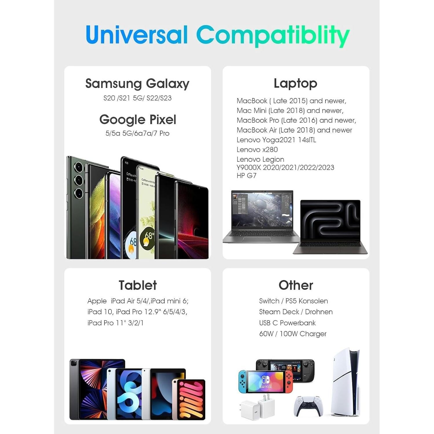 Cable USB C 240W Kobilar 2Pack 1.83m Carga Rápida