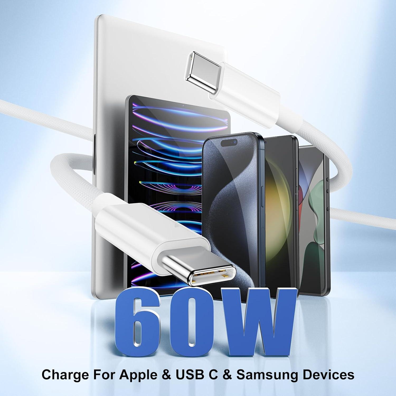 Cable USB C a USB C 6 pies 60W 3-Pack Susnwere