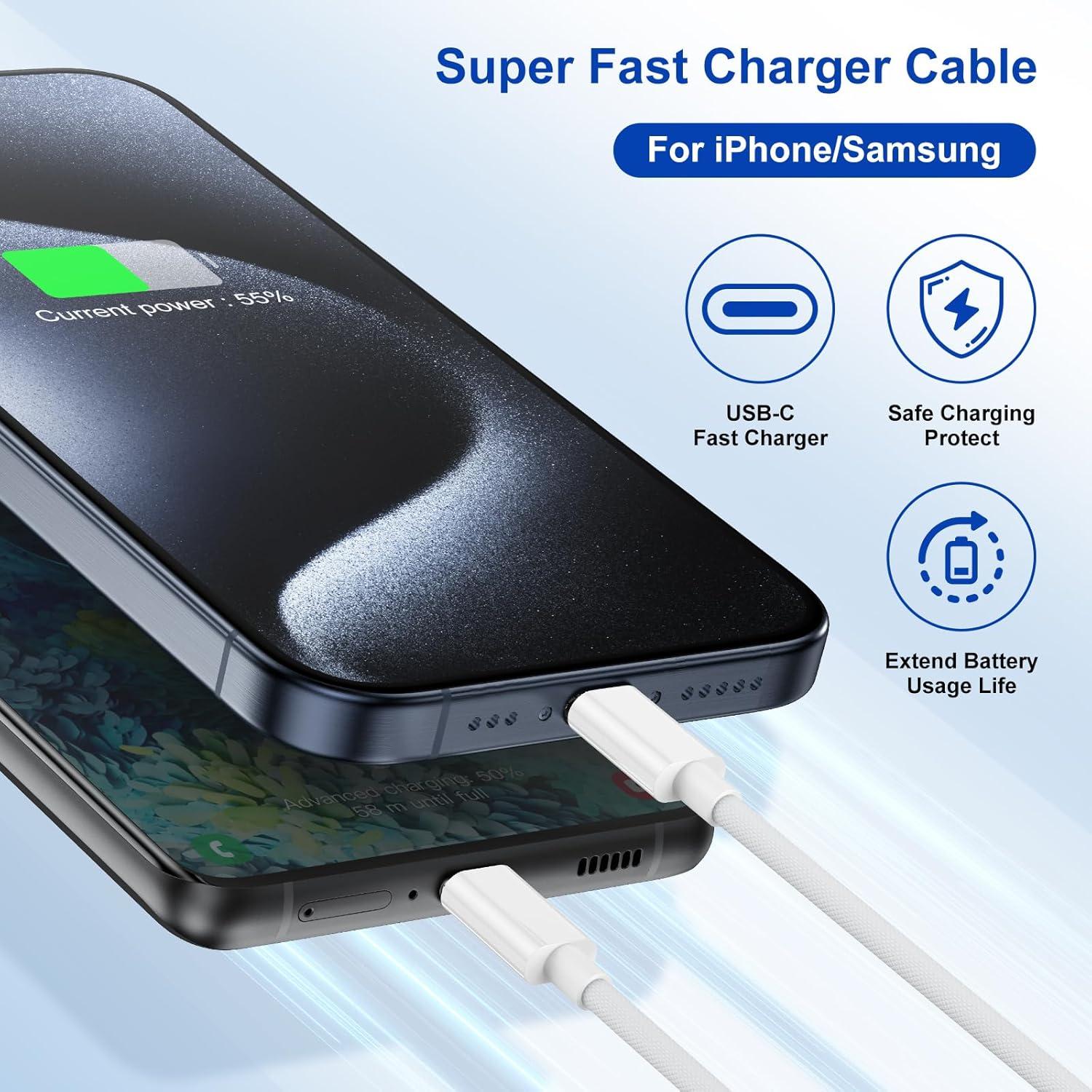 Cable USB C a USB C 6 pies 60W 3-Pack Susnwere