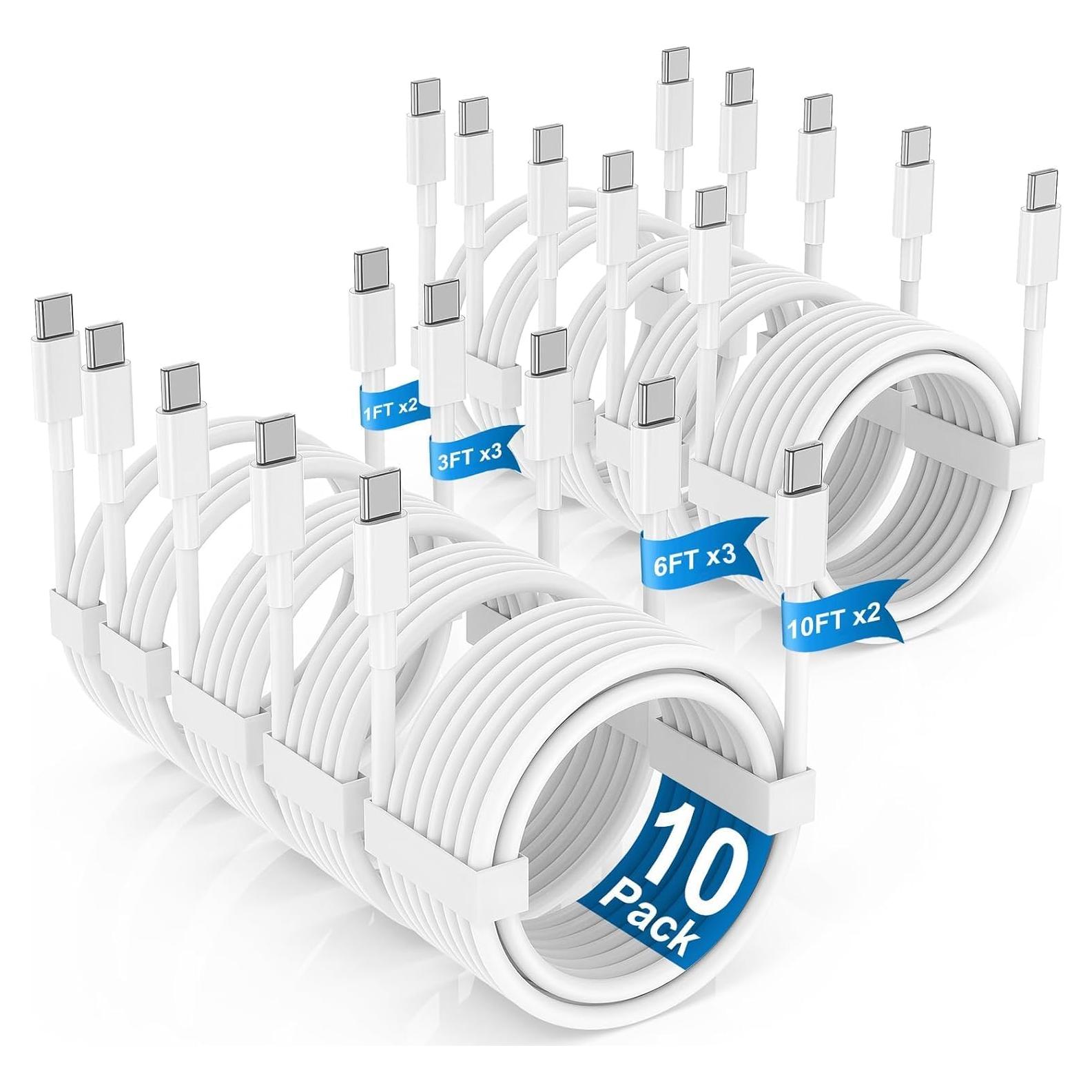 Paquete de 10 Cables USB C QZVOO Carga Rápida 60W 1m a 3m