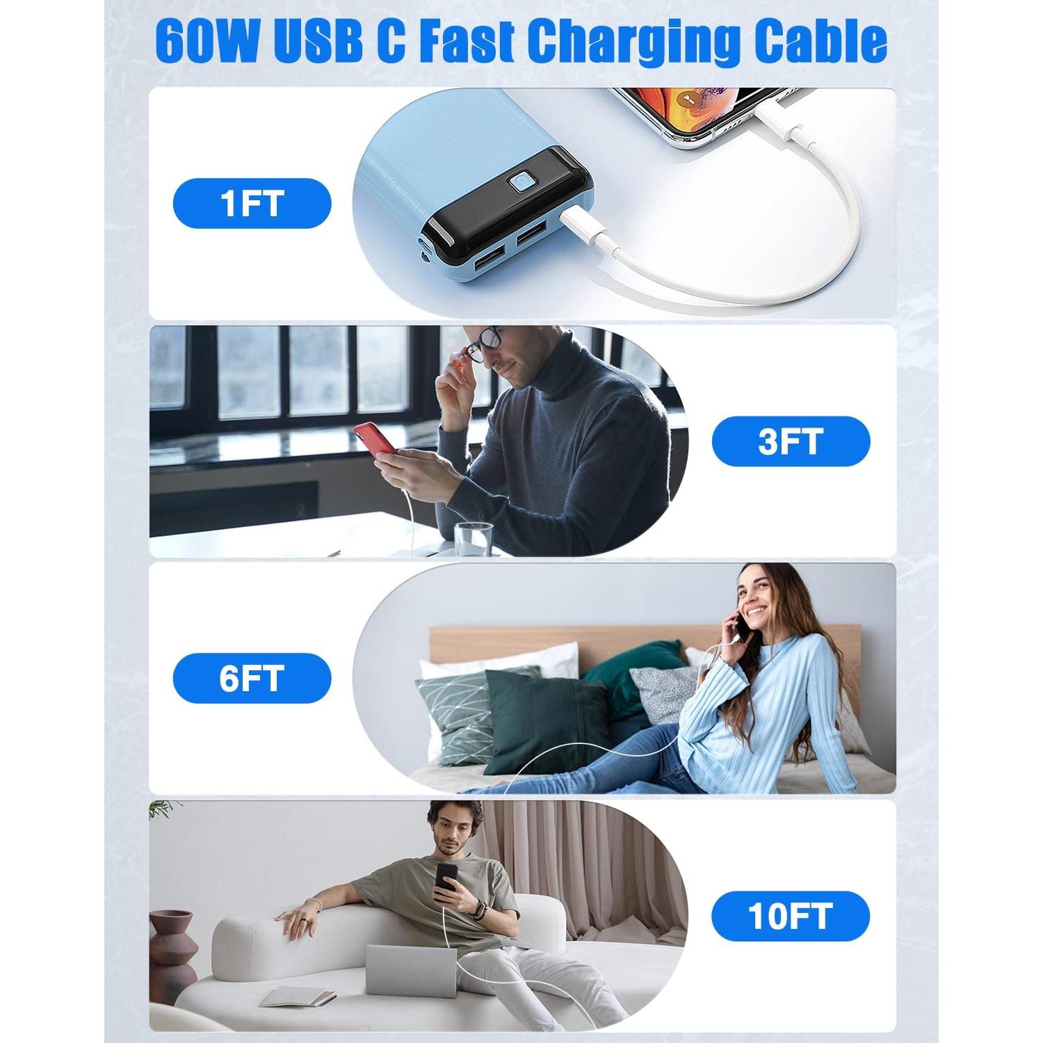 Paquete de 10 Cables USB C QZVOO Carga Rápida 60W 1m a 3m