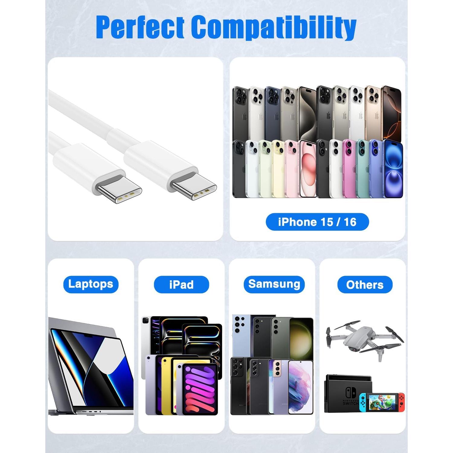 Paquete de 10 Cables USB C QZVOO Carga Rápida 60W 1m a 3m