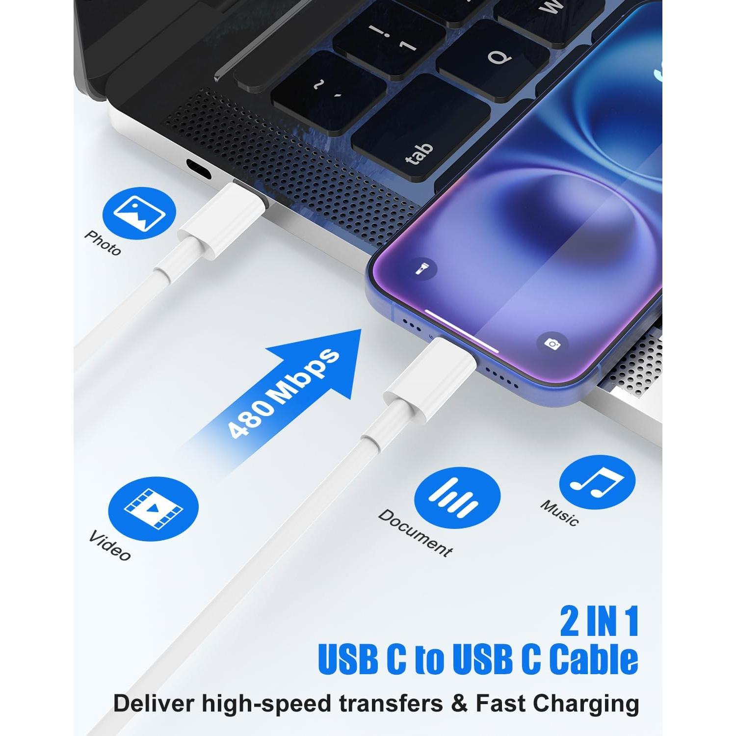 Paquete de 10 Cables USB C QZVOO Carga Rápida 60W 1m a 3m